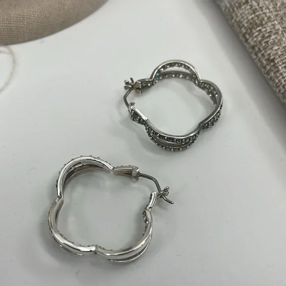 Unique Vintage Sterling Silver Earrings adorned with Marcasite & CZ - Picture 12 of 14